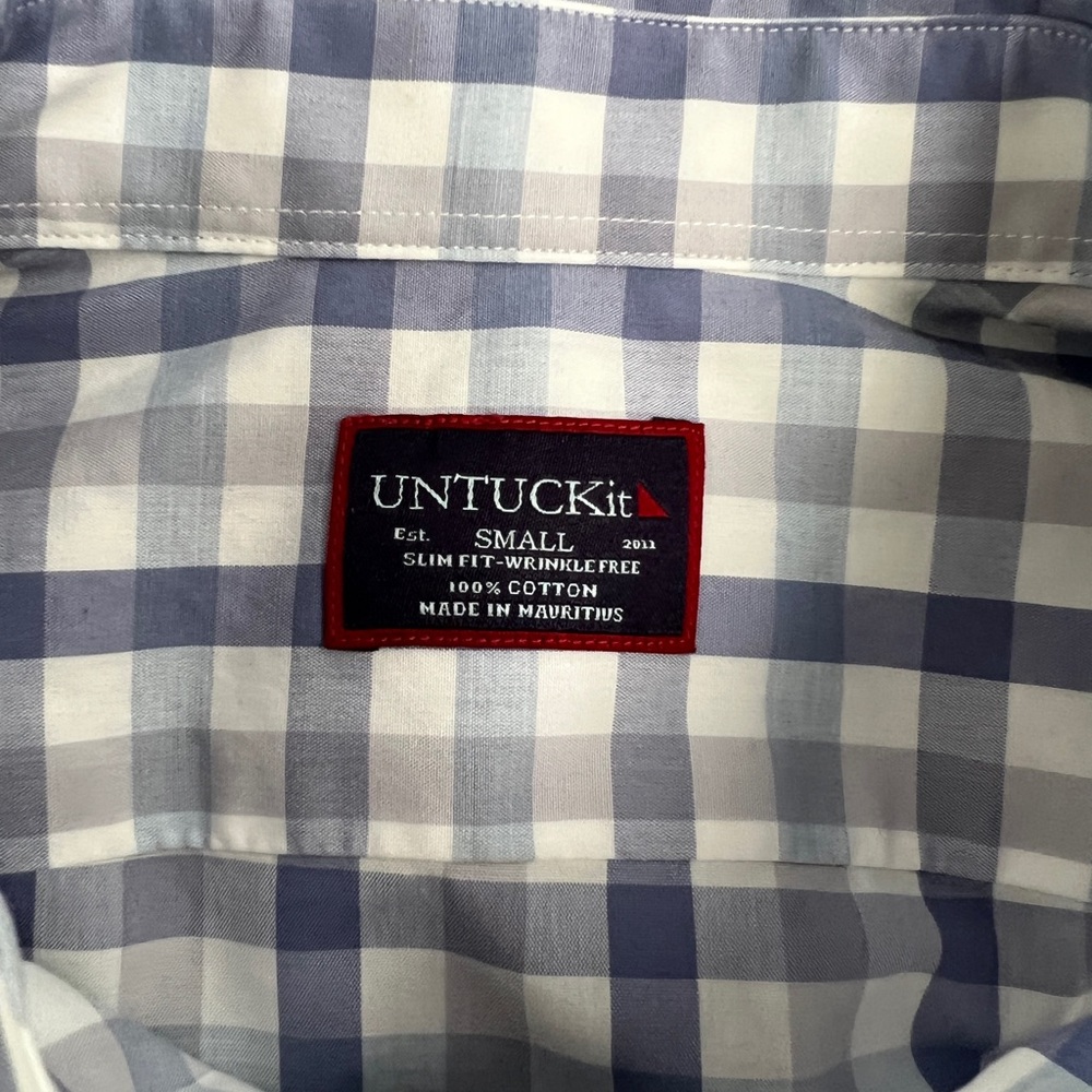 UNTUCKit Men's Small Collard Long Sleeve Button Up Blue Checkered Shirt